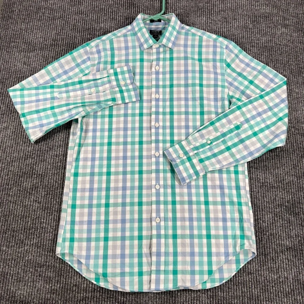 J CREW Shirt Mens Medium Green Plaid Long Sleeve Button Up‎ Slim Fit Casual